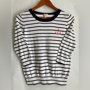 J. CREW Breton Sweater w/ Anchor Embroidery - White w/ Navy - S